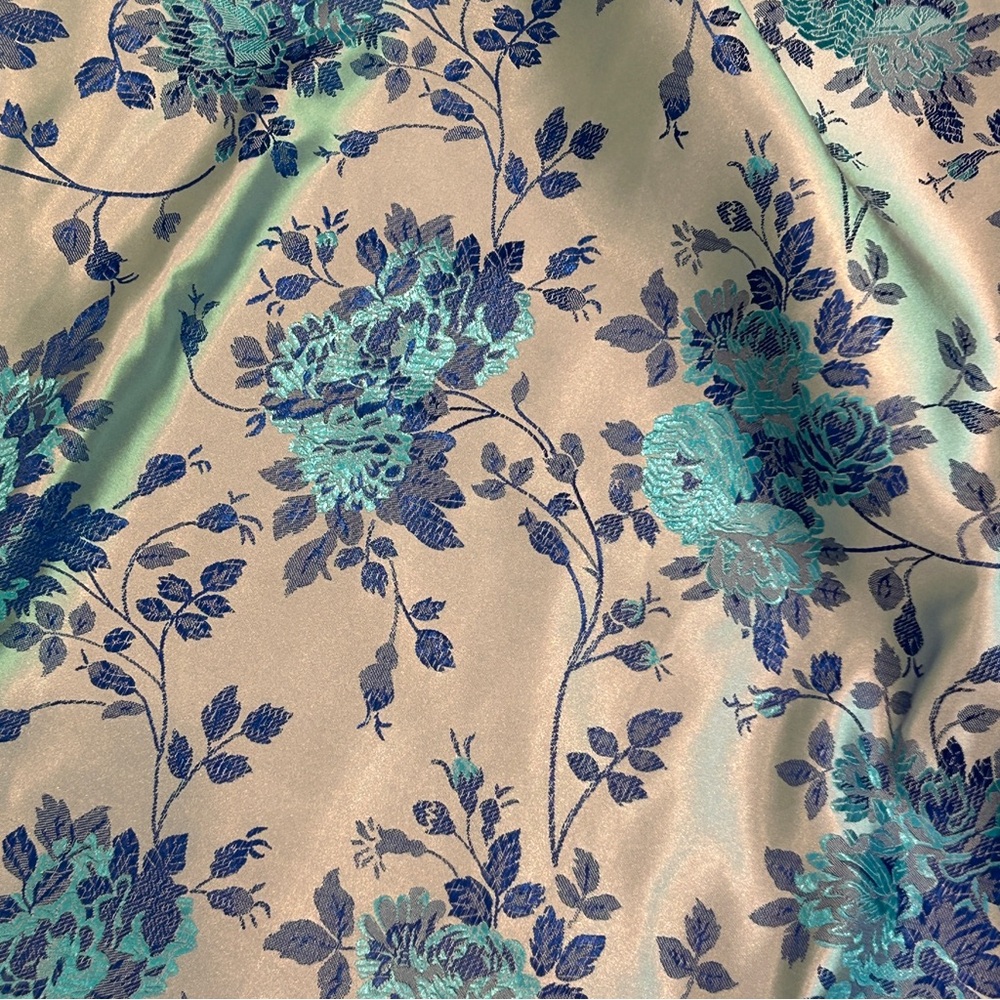 SILK BROCADE JACQUARD SCARF IN BLUES - 100% SILK - 48.5" x 22" - NWT & BOX